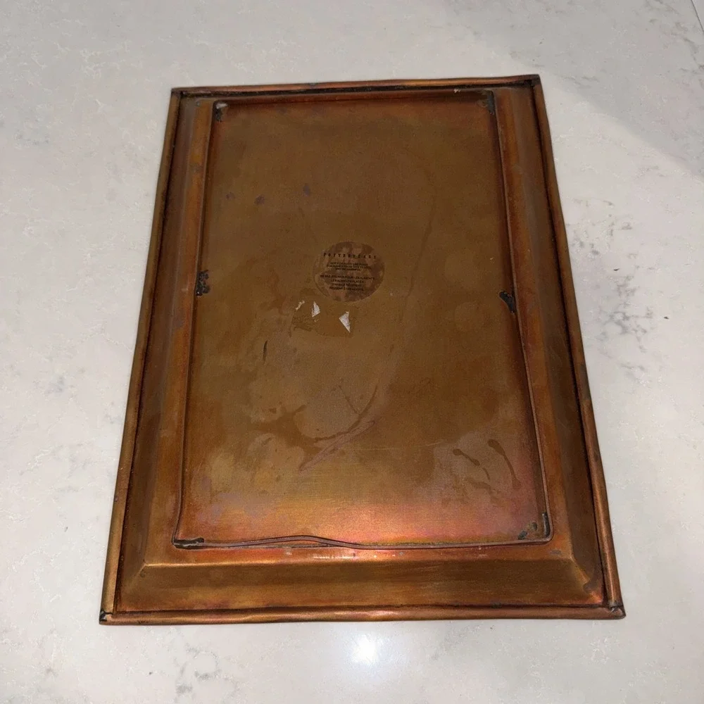 Pottery Barn Solid Heavy Copper tray made in India Rolled Edge 11